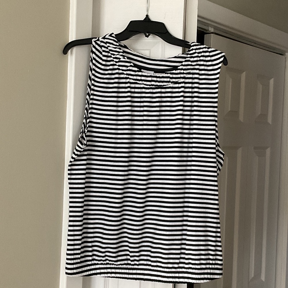 CAbi Black and White Striped Tank Top